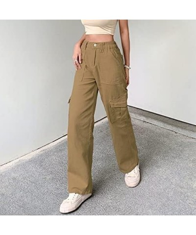 Women High Waist Baggy Denim Pants Wide Leg Straight Trousers Y2k Fashion Cargo Jeans Streetwear N-brown $15.05 Jeans