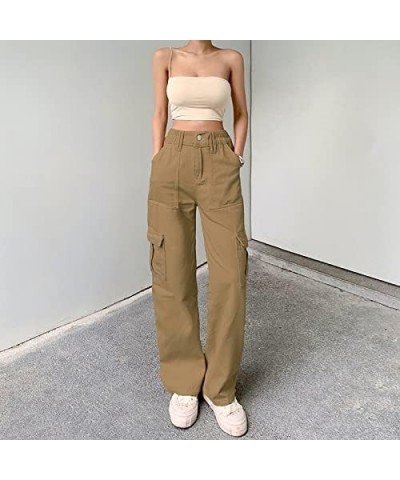 Women High Waist Baggy Denim Pants Wide Leg Straight Trousers Y2k Fashion Cargo Jeans Streetwear N-brown $15.05 Jeans