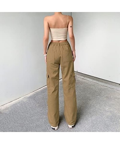 Women High Waist Baggy Denim Pants Wide Leg Straight Trousers Y2k Fashion Cargo Jeans Streetwear N-brown $15.05 Jeans