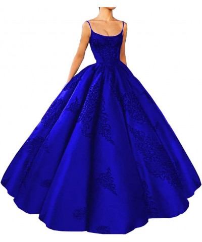 Women's Spaghetti Straps Quinceanera Embroidery Long Ball Gown Royal Blue $45.51 Dresses