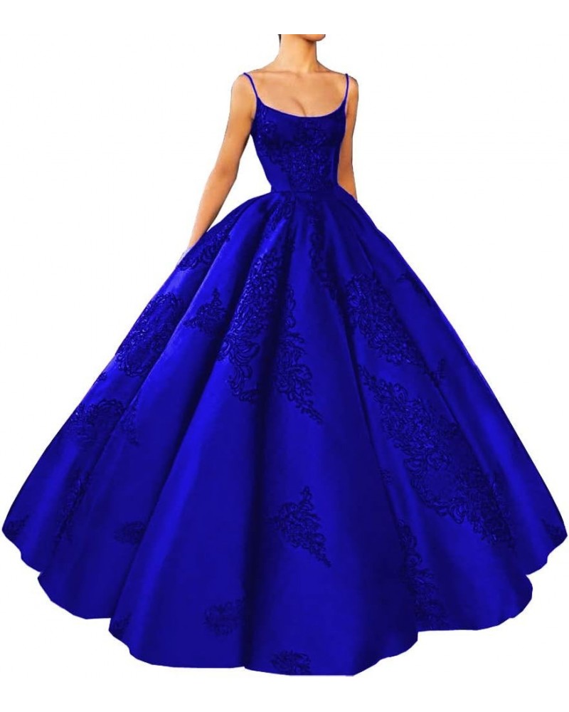 Women's Spaghetti Straps Quinceanera Embroidery Long Ball Gown Royal Blue $45.51 Dresses