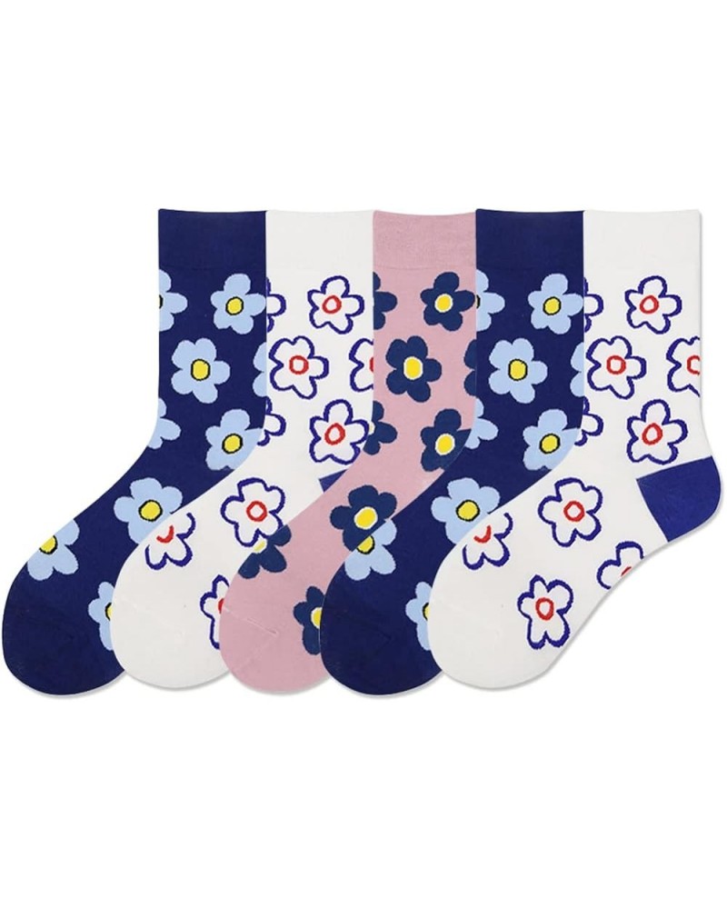 3-6 Pairs Womens Cute Animal Patterned Funny Novelty Cotton Crew Socks Flower 04 - 5 Pairs $11.79 Socks