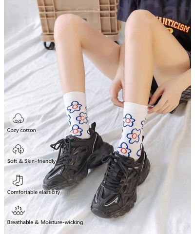 3-6 Pairs Womens Cute Animal Patterned Funny Novelty Cotton Crew Socks Flower 04 - 5 Pairs $11.79 Socks