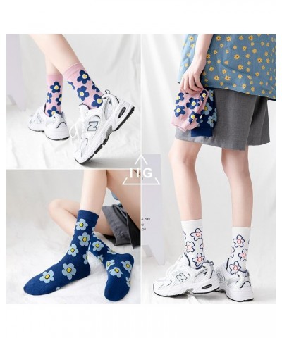 3-6 Pairs Womens Cute Animal Patterned Funny Novelty Cotton Crew Socks Flower 04 - 5 Pairs $11.79 Socks