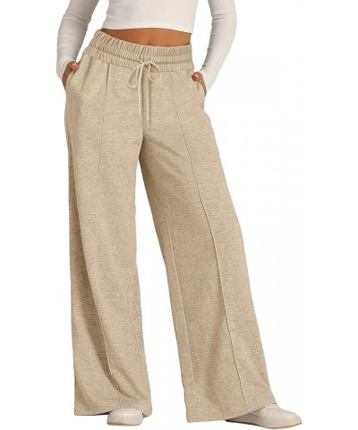 Women's Wide Leg Sweatpants Elastic High Waisted Straight Leg Sweat Pants Lounge Baggy Joggers with Pockets 1a khaki $8.46 Pants