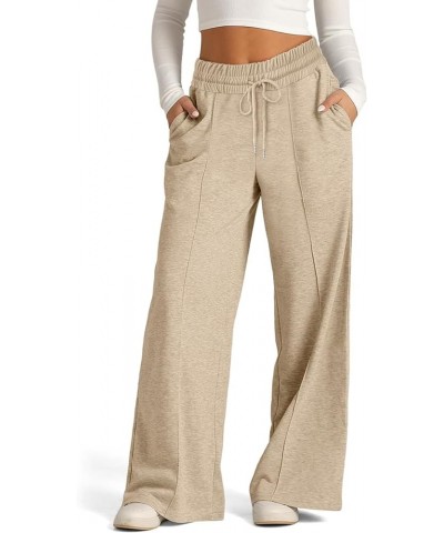 Women's Wide Leg Sweatpants Elastic High Waisted Straight Leg Sweat Pants Lounge Baggy Joggers with Pockets 1a khaki $8.46 Pants