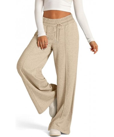 Women's Wide Leg Sweatpants Elastic High Waisted Straight Leg Sweat Pants Lounge Baggy Joggers with Pockets 1a khaki $8.46 Pants