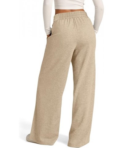 Women's Wide Leg Sweatpants Elastic High Waisted Straight Leg Sweat Pants Lounge Baggy Joggers with Pockets 1a khaki $8.46 Pants