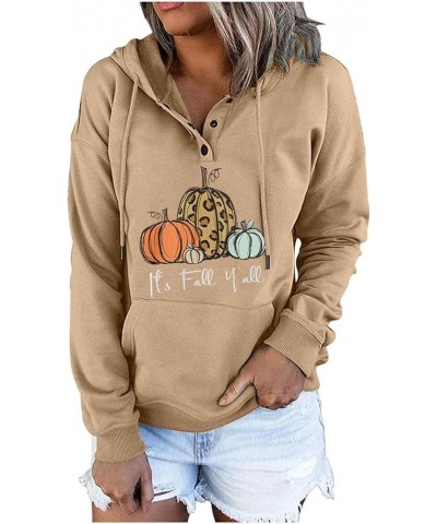 Button Collar Hoodies For Women Solid Color Cute Sweatshirts Long Sleeve Pullover Tops Trendy Fall Fashion 2023 J013-khaki $1...