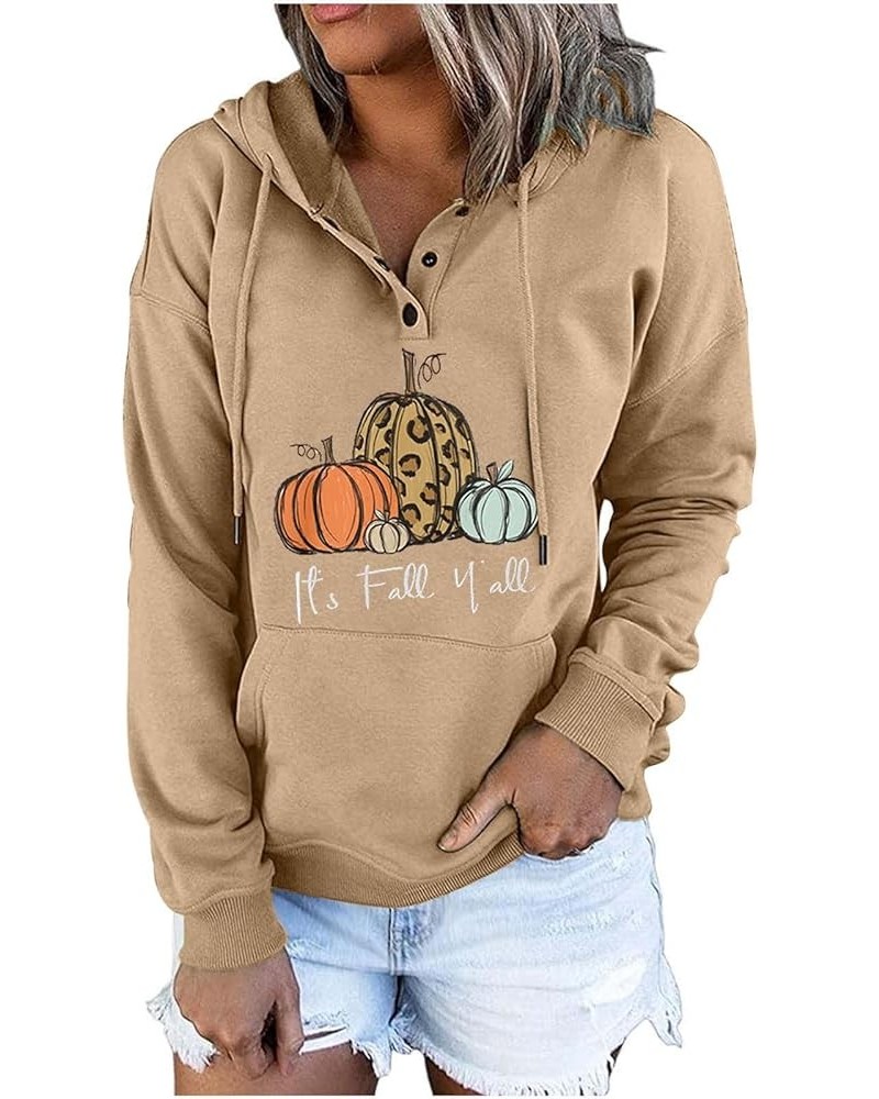 Button Collar Hoodies For Women Solid Color Cute Sweatshirts Long Sleeve Pullover Tops Trendy Fall Fashion 2023 J013-khaki $1...