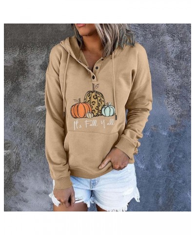 Button Collar Hoodies For Women Solid Color Cute Sweatshirts Long Sleeve Pullover Tops Trendy Fall Fashion 2023 J013-khaki $1...