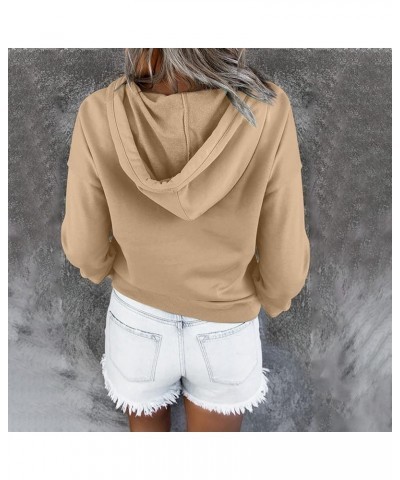 Button Collar Hoodies For Women Solid Color Cute Sweatshirts Long Sleeve Pullover Tops Trendy Fall Fashion 2023 J013-khaki $1...