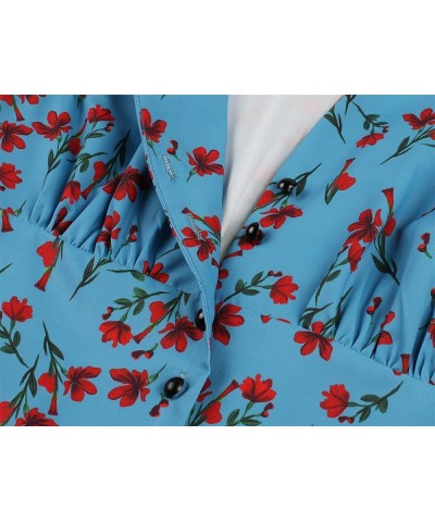 Women's Vintage 1950s 1940s Floral Dresses Split Neck Casual Tea Dress 5127-blue $11.61 Dresses