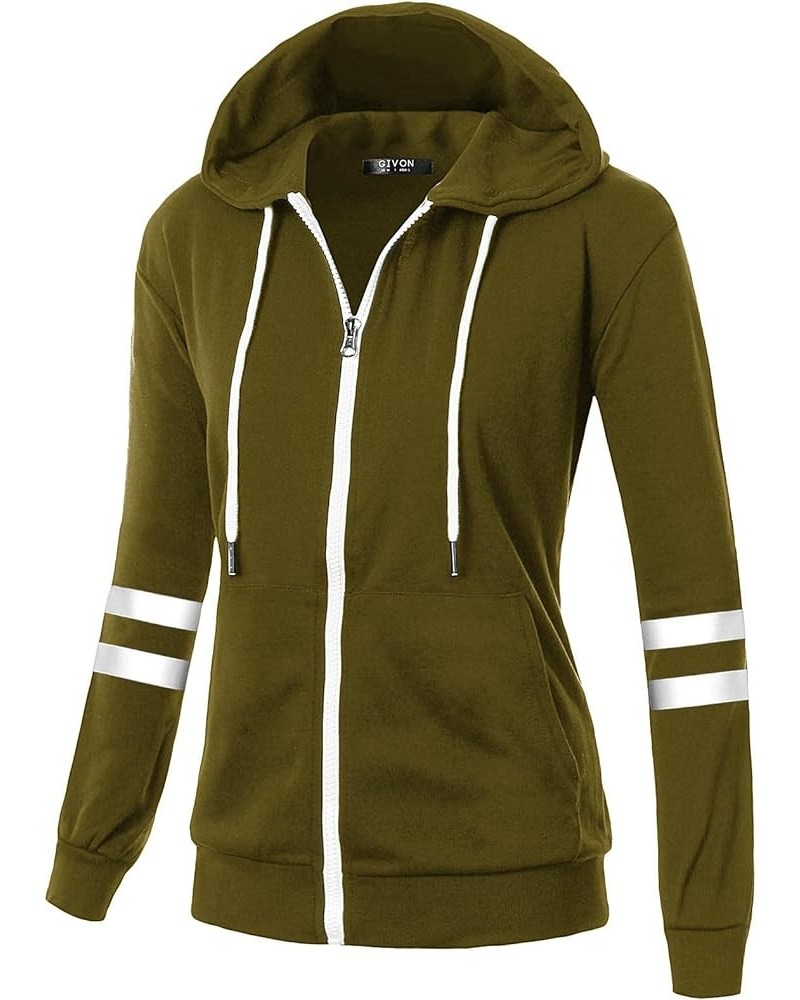 Womens Comfortable Long Sleeve Striped Hoodie Jacket Lightweight Hooded Sweatshirt with Kanga Pocket Dcf260-olivekhaki $17.00...