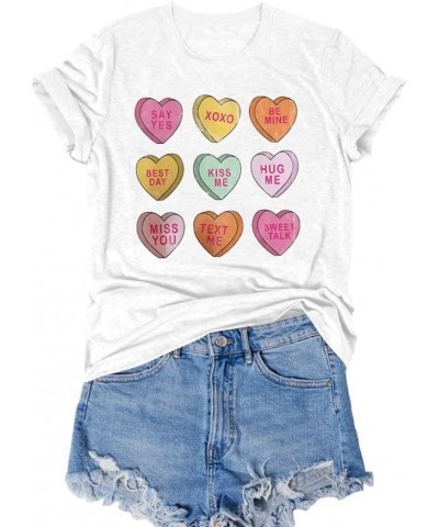 Valentines Day Shirts Women Valentine Gift Tshirt Cute Girl Love Heart Printed Valentine's Short Sleeve Top… White a $11.69 Tops