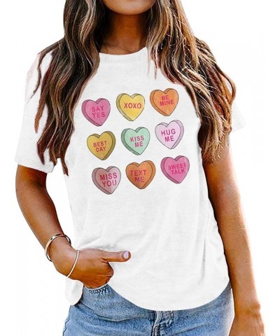 Valentines Day Shirts Women Valentine Gift Tshirt Cute Girl Love Heart Printed Valentine's Short Sleeve Top… White a $11.69 Tops