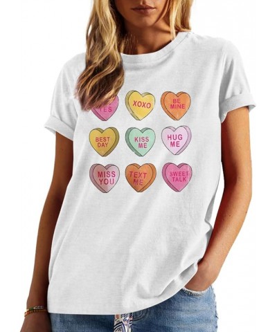 Valentines Day Shirts Women Valentine Gift Tshirt Cute Girl Love Heart Printed Valentine's Short Sleeve Top… White a $11.69 Tops