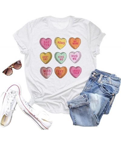 Valentines Day Shirts Women Valentine Gift Tshirt Cute Girl Love Heart Printed Valentine's Short Sleeve Top… White a $11.69 Tops