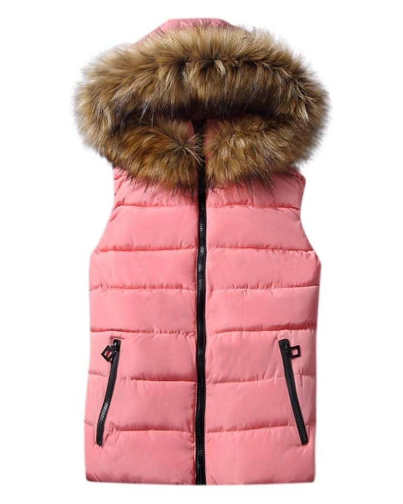 Furry Jacket Coats for Women Faux Leather Cardigan Coat Outwear Vest Sleeveless Warm Winter Coats Fleece Jacket Zc-pink $13.3...