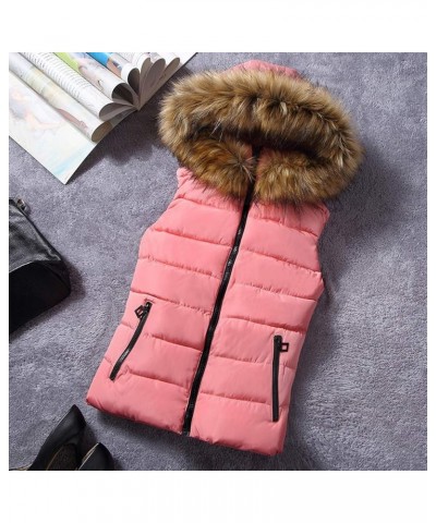 Furry Jacket Coats for Women Faux Leather Cardigan Coat Outwear Vest Sleeveless Warm Winter Coats Fleece Jacket Zc-pink $13.3...