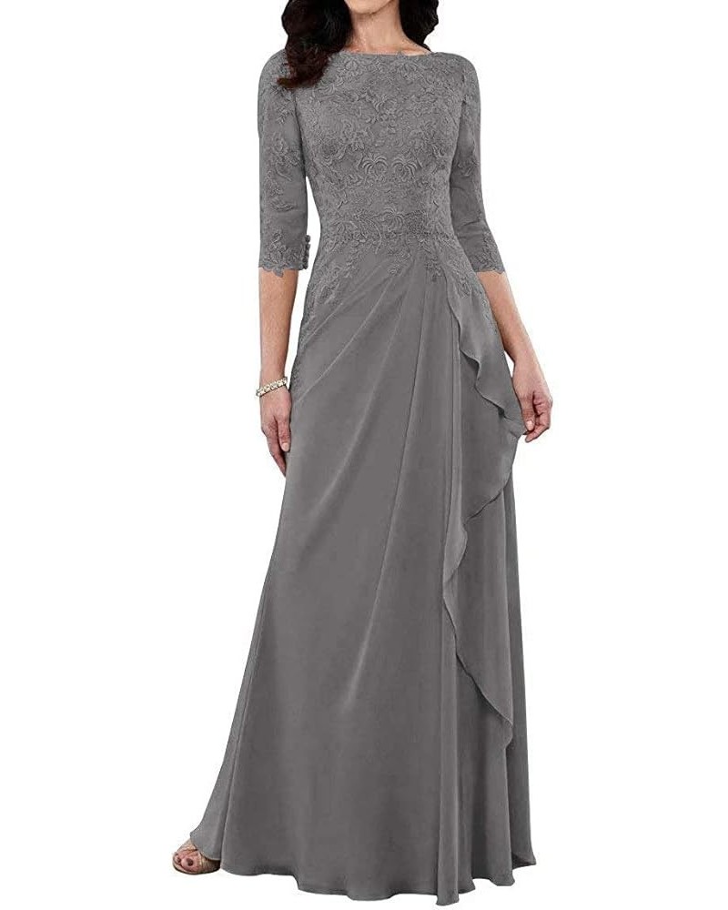 Mother of The Bride Dresses Long Evening Formal Dress 3/4 Sleeve Lace Applique Ruffles Steel Grey $45.36 Dresses