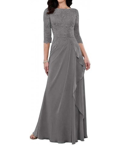 Mother of The Bride Dresses Long Evening Formal Dress 3/4 Sleeve Lace Applique Ruffles Steel Grey $45.36 Dresses