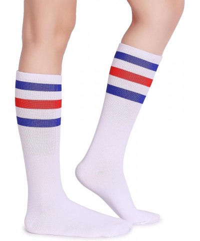 3 Pairs Over the Calf Retro White Tube Socks for Men and Women A03-blue/Red/White $11.39 Activewear