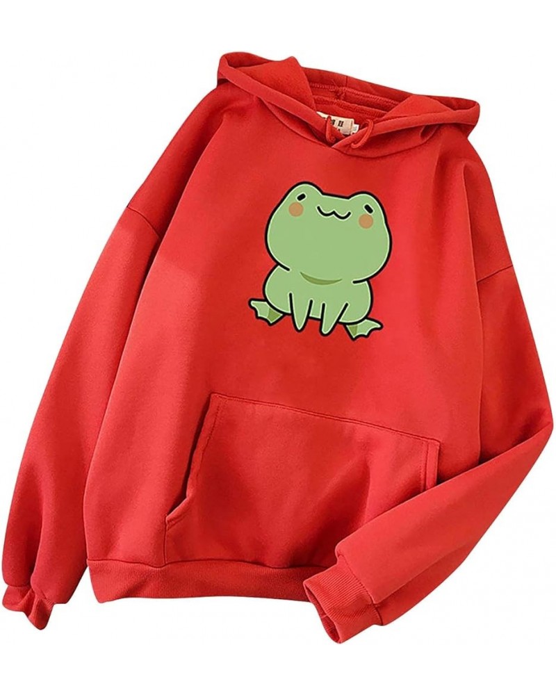 Women Cute Frog Sweatshirt Kawaii Hoodie for Teen Girls Aesthetic Cottagecore Clothes Feminino Hoodies Fall Fashion Coat Red ...