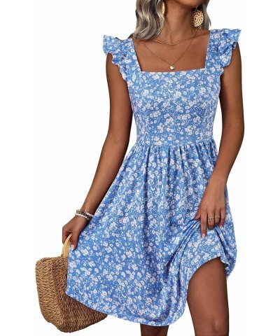 Summer Cute Floral Flowy Knee Length Sundressses Beach Dress for Women 2024 Blue Floral $16.10 Dresses