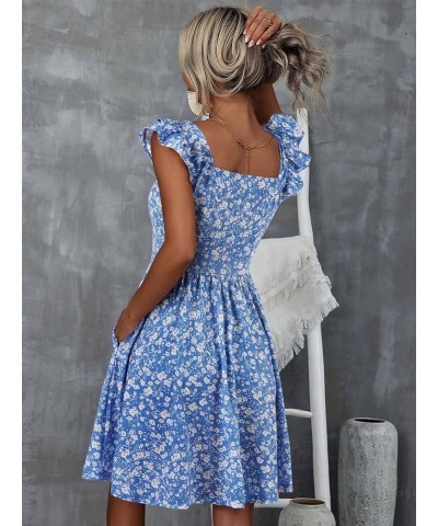 Summer Cute Floral Flowy Knee Length Sundressses Beach Dress for Women 2024 Blue Floral $16.10 Dresses