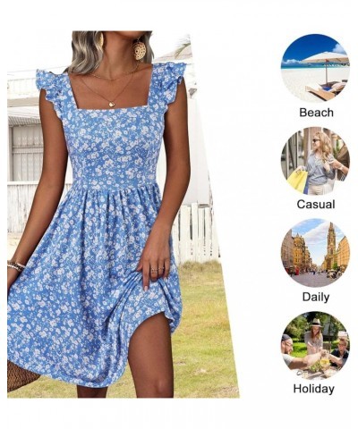 Summer Cute Floral Flowy Knee Length Sundressses Beach Dress for Women 2024 Blue Floral $16.10 Dresses