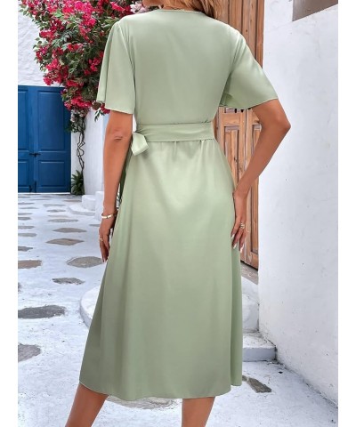 Women's Butterfly Short Sleeve V Neck Tie Side A Line Swing Wrap Midi Dress Mint Green $15.75 Dresses