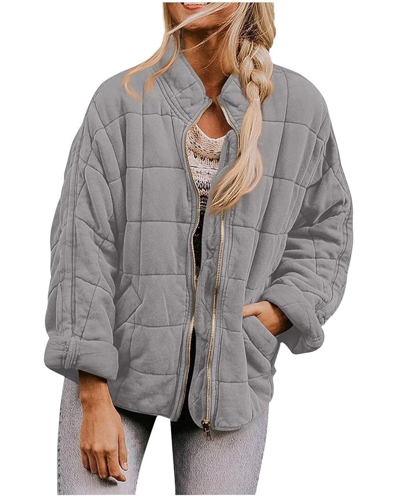 Womens Solid Color Lightweight Quilted Jackets Zip Up Long Sleeve Stand Neck Warm Winter Outwears 01-gray $16.15 Vests