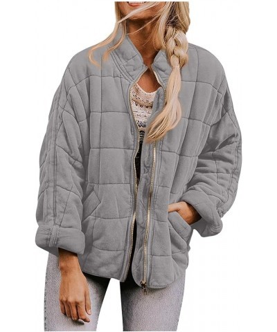 Womens Solid Color Lightweight Quilted Jackets Zip Up Long Sleeve Stand Neck Warm Winter Outwears 01-gray $16.15 Vests