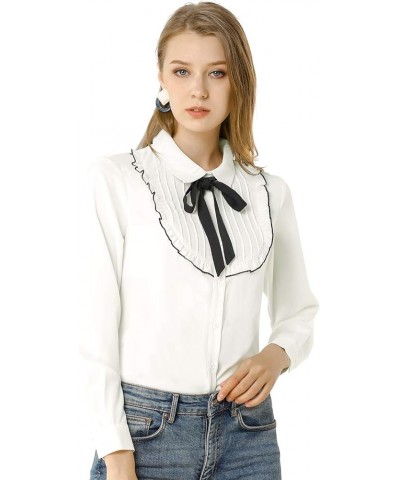 Women's Tie Neck Elegant Long Sleeve Work Blouse White $12.00 Blouses