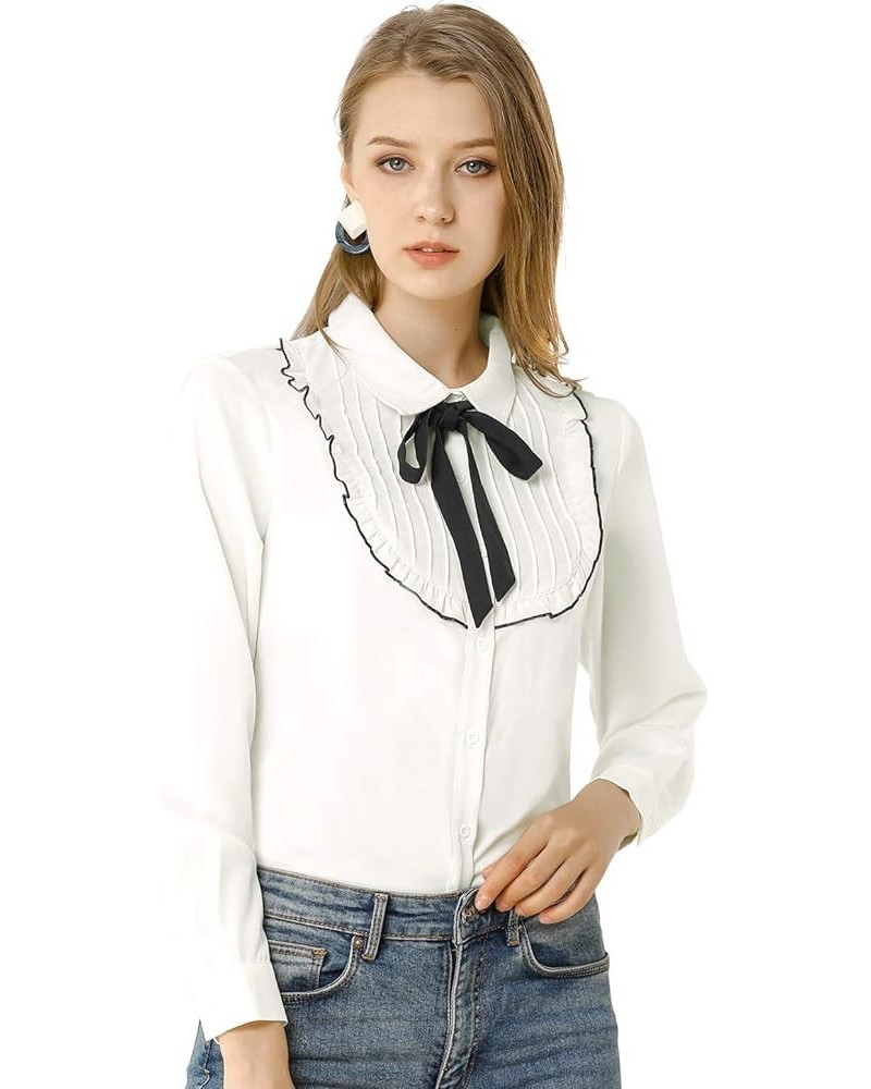 Women's Tie Neck Elegant Long Sleeve Work Blouse White $12.00 Blouses