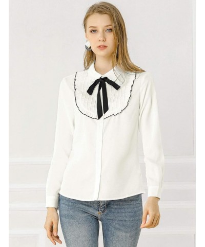 Women's Tie Neck Elegant Long Sleeve Work Blouse White $12.00 Blouses