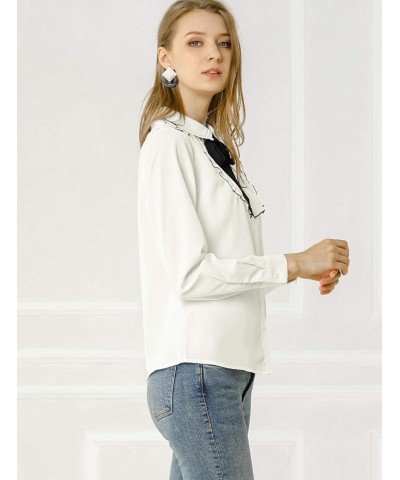 Women's Tie Neck Elegant Long Sleeve Work Blouse White $12.00 Blouses