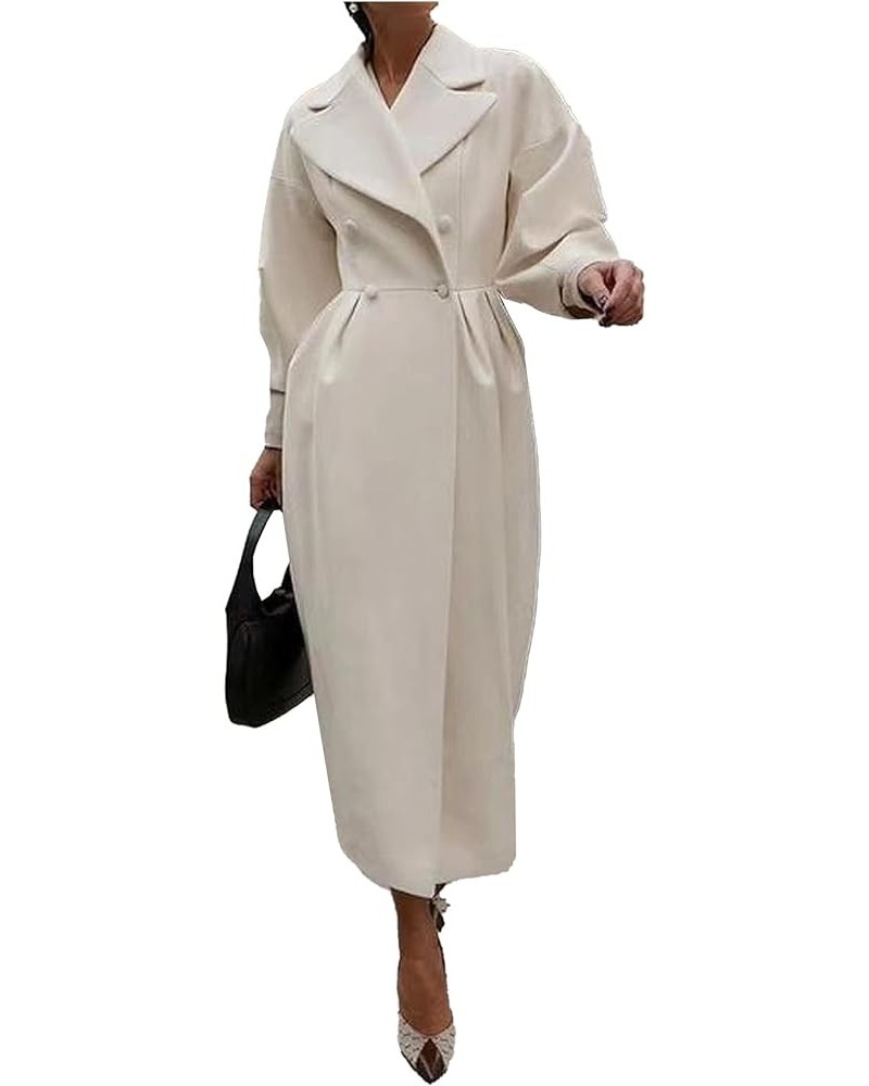 Women's Casual Trench Coat Double Breasted Notched Lapel Long Lantern Sleeve Jacket Overcoat Pea Coat White $19.60 Coats