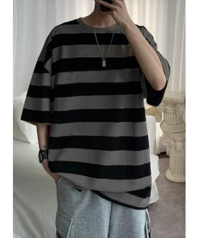 Womens Harajuku Long Sleeve Oversized T Shirts for Women Casual Crewneck Color Block Stripe Tops Short Sleeve-gray $11.79 T-S...