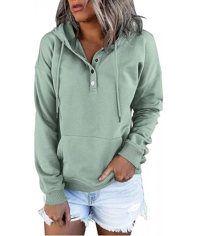 Lightweight Hoodie Women Casual Button Long Sleeve Pullover Tops Drawstring Lightweight Fall Sweatshirt with Pocket 01 Green ...