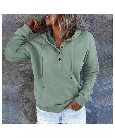 Lightweight Hoodie Women Casual Button Long Sleeve Pullover Tops Drawstring Lightweight Fall Sweatshirt with Pocket 01 Green ...