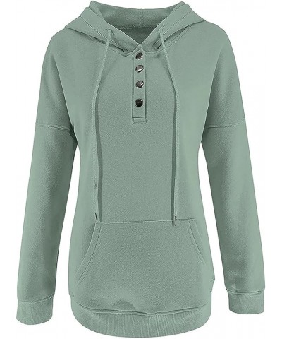 Lightweight Hoodie Women Casual Button Long Sleeve Pullover Tops Drawstring Lightweight Fall Sweatshirt with Pocket 01 Green ...