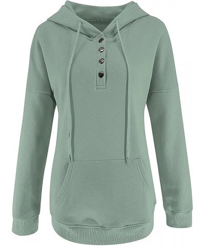 Lightweight Hoodie Women Casual Button Long Sleeve Pullover Tops Drawstring Lightweight Fall Sweatshirt with Pocket 01 Green ...