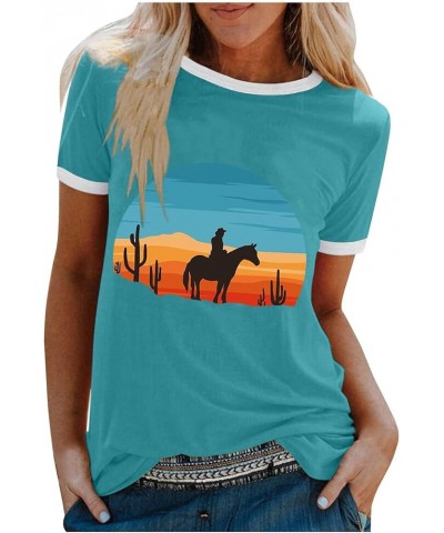 Graphic Tees for Women Western Desert Cactus T-Shirt Vintage Retro Sunset Cactus Graphic Cowgirl Casual Blouse Tops 2023 03-b...