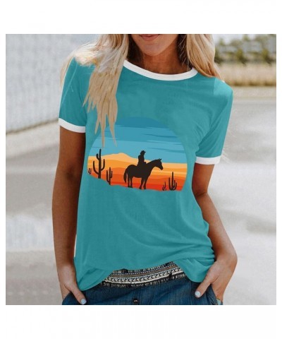 Graphic Tees for Women Western Desert Cactus T-Shirt Vintage Retro Sunset Cactus Graphic Cowgirl Casual Blouse Tops 2023 03-b...