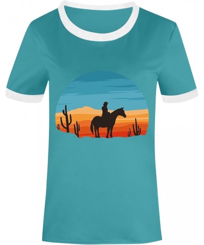 Graphic Tees for Women Western Desert Cactus T-Shirt Vintage Retro Sunset Cactus Graphic Cowgirl Casual Blouse Tops 2023 03-b...