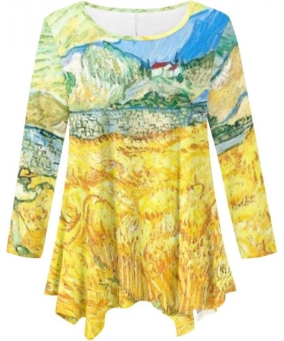 Plus Size Tunic Tops Long Sleeve Shirts for Women Swing Flowy Loose Van Gogh's Golden Wheat Field $12.60 Tops