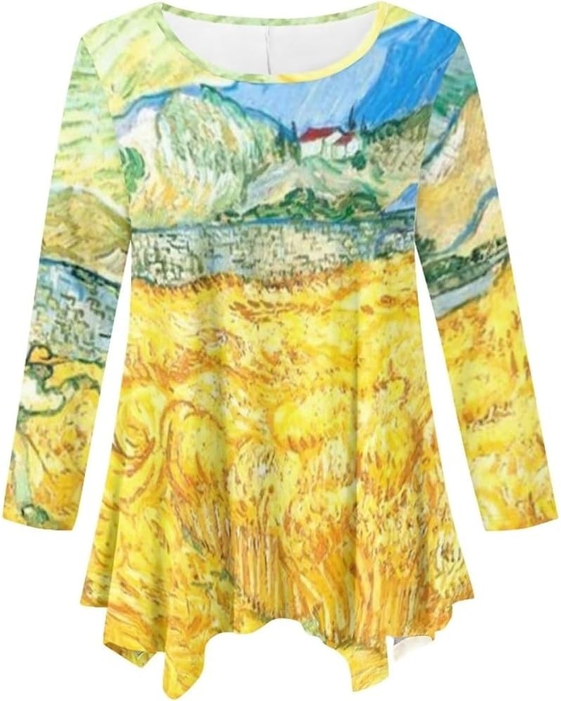 Plus Size Tunic Tops Long Sleeve Shirts for Women Swing Flowy Loose Van Gogh's Golden Wheat Field $12.60 Tops