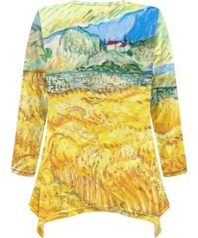 Plus Size Tunic Tops Long Sleeve Shirts for Women Swing Flowy Loose Van Gogh's Golden Wheat Field $12.60 Tops